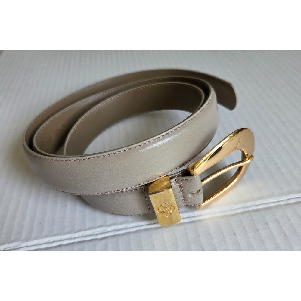 Liz Claiborne Beige Semi Aniline Leather Belt Gold Buckle Timeless 2447 ‎ 18-20